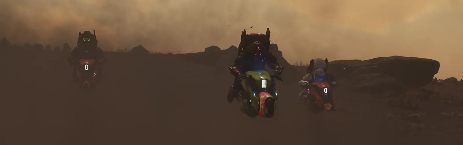 Speeders racing across the Loreville outskirts